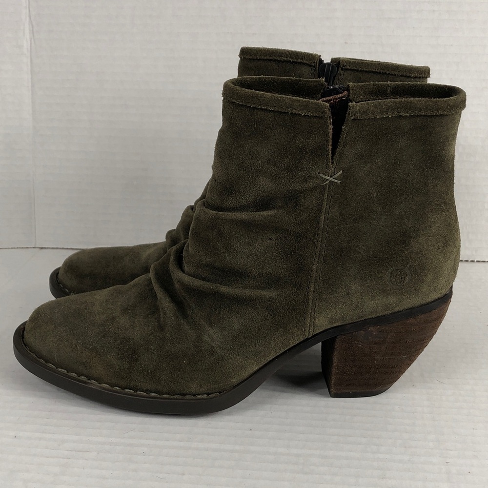 Born Aire Olive Green Suede Slouch Ankle Boots Western Pointy Toe 7.5